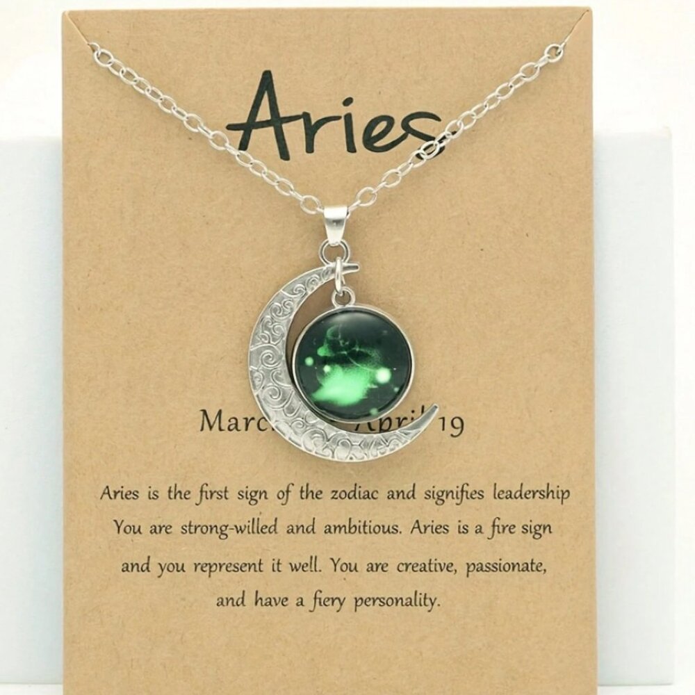 NWT Aries Silver-Tone 1.5" Glass Moon Pendant 18-20" Necklace